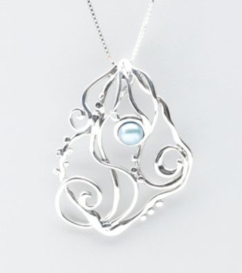 Hagit Gorali Sterling Silver Chain Scrollwork Pearl Accent Pendant - Blue