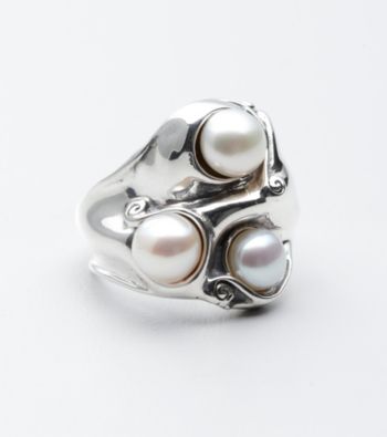 Hagit Gorali Sterling Triple Pearl Swirl Ring