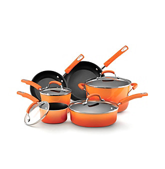 Rachael Ray® Porcelain Hard Enamel II Nonstick 10-pc. Orange Cookware Set + Choose you FREE Gift see offer details