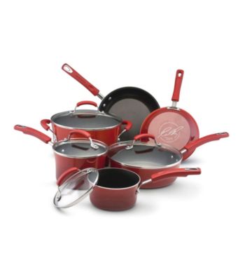 Rachael Ray® Porcelain Hard Enamel II Nonstick 10-pc. Red Cookware Set + Choose you FREE Gift see offer details