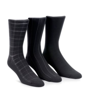Calvin Klein Men's 3-Pack Black Windowpane Socks