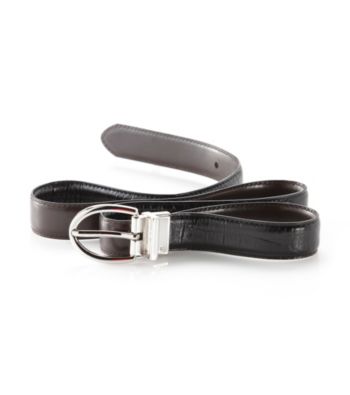 Lauren Ralph Lauren Reversible Texture Belt - Black/Silver