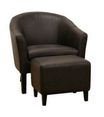 Baxton Studios Koala Bonded Dark Brown Leather Accent Chair and Ottoman