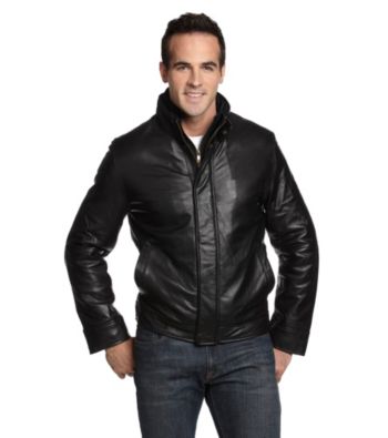 Chaps® Men's Black Double Collar Leather Jacket