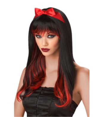 Enchanted Tresses Black and Red Synthetic Adult Wig