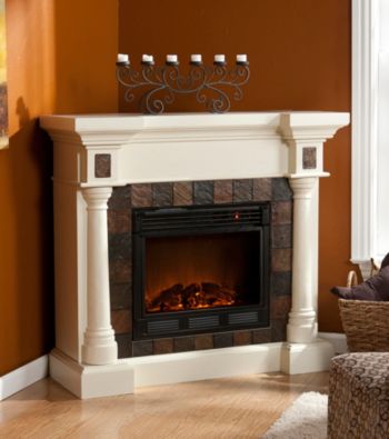 Holly & Martin™ Weatherford Faux Slate Convertible Ivory Electric Fireplace