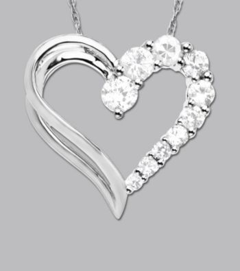 10K White Gold Heart Pendant - White Sapphire