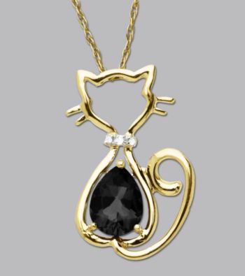 10K Gold .009 ct. t.w. Diamond Accent Black Onyx Cat Pendant