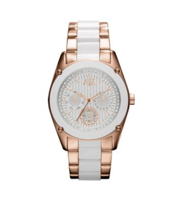 A|X Armani Exchange Ladies' White Rose Gold Stainless Steel Bracelet Watch