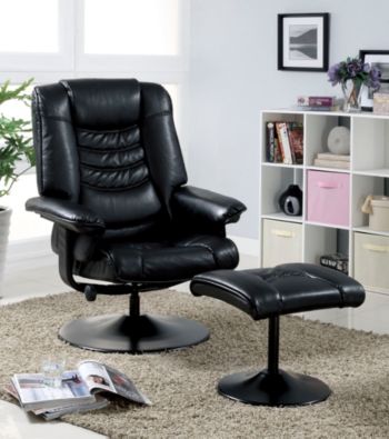 Monarch Black Swivel Recliner with Ottoman