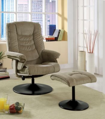 Monarch Tan Chenille Swivel Recliner with Ottoman