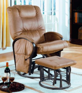 Monarch Tan Padded Micro Fibre Swivel Rocker Recliner with Ottoman