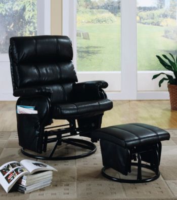 Monarch Black Swivel Rocker Recliner with Ottoman