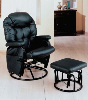 Monarch Black Swivel Rocker Recliner with Ottoman