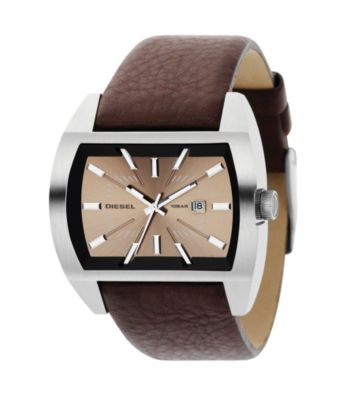 Diesel Men's Stainless Steel Genuine Brown Leather