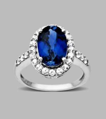 Created Blue and White Sapphire Ring in Sterling Silver