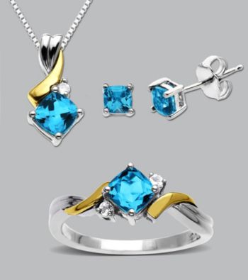 14k Gold/Sterling Silver 3 Piece Set - Blue Topaz