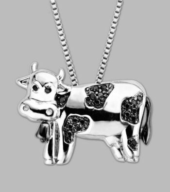 Sterling Silver Cow Pendant - Black Diamond