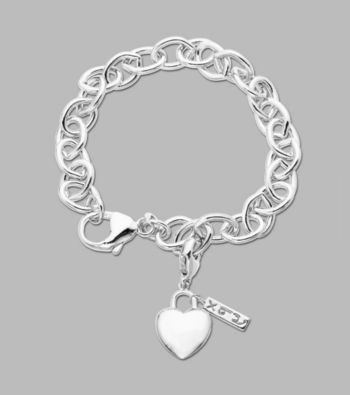 Sterling Silver Heart Charm Link Bracelet