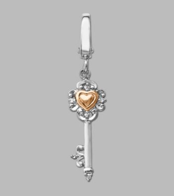 14k Rose Gold Sterling Silver Diamond Key Charm