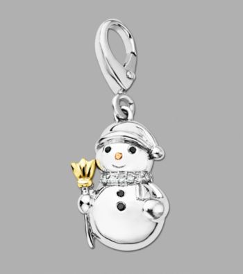 14k Rose Gold Sterling Silver Diamond Snowman Charm