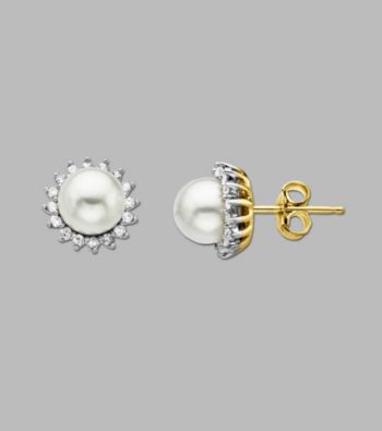 10k Yellow Gold Freshwater Pearl .19 ct.tw. Diamond Earrings