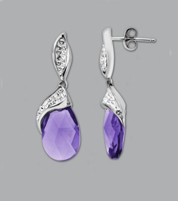 Impressions® Sterling Silver Swarovski® Elements Earrings - Purple/White