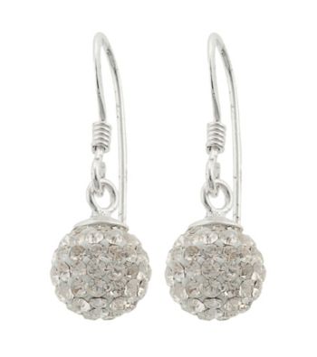 Athra Sterling Silver Crystal Crystal Pave Ball Drop Earrings