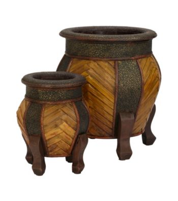 Nearly Natural® Decorative Rounded Wood Planters (Set of 2)