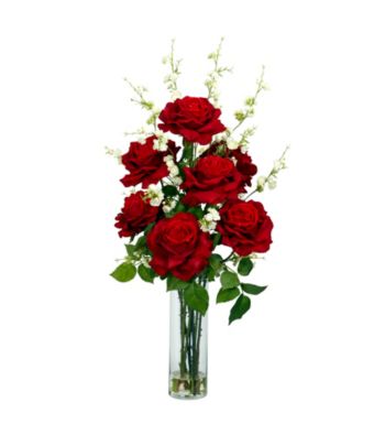 Nearly Natural® Roses with Cherry Blossoms Silk Flower Arrangement