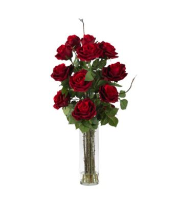 Nearly Natural® Roses with Cylinder Vase Silk Flower Arrangement