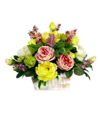 Nearly Natural® Mixed Floral with White Wash Planter Silk Arrangement