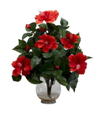 Nearly Natural® Hibiscus with Fluted Vase Silk Flower Arrangement