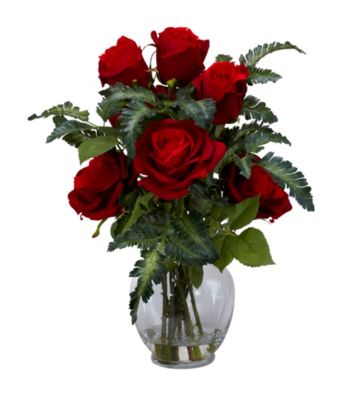 Nearly Natural® Rose with Fern Silk Flower Arrangement
