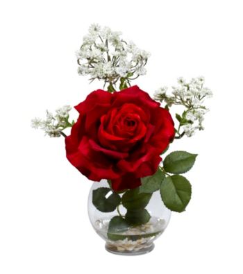 Nearly Natural® Rose & Gypso with Fluted Vase Silk Flower Arrangement