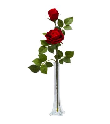 Nearly Natural® Roses with Tall Bud Vase Silk Flower Arrangement