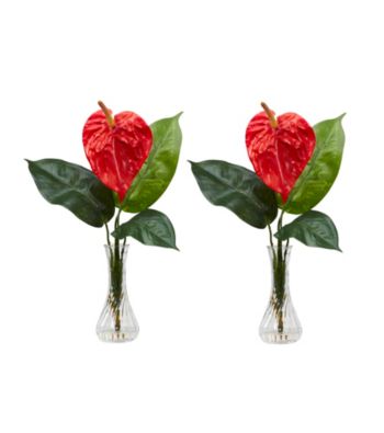Nearly Natural® Anthurium with Bud Vase Silk Flower Arrangement (Set of 2)