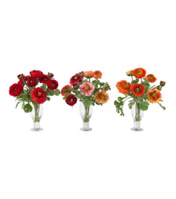 Nearly Natural® Ranunculus with Champagne Vase (Set of 3)