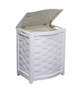 Oceanstar Bowed-Front White Veneer Laundry Hamper