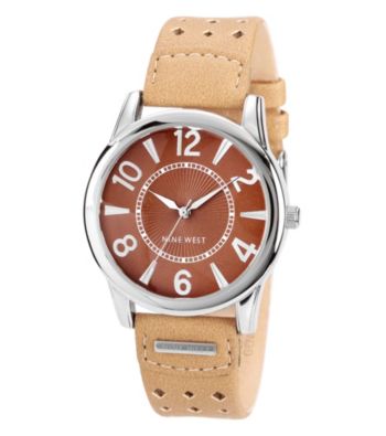 Nine West® Camel Perforated Strap Watch
