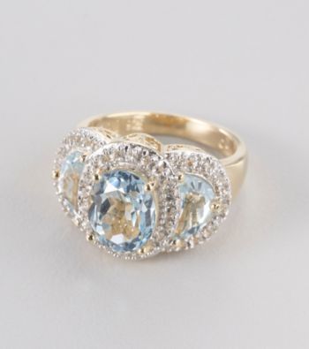 Genuine Blue Topaz Rhodium Plated Brass Ring