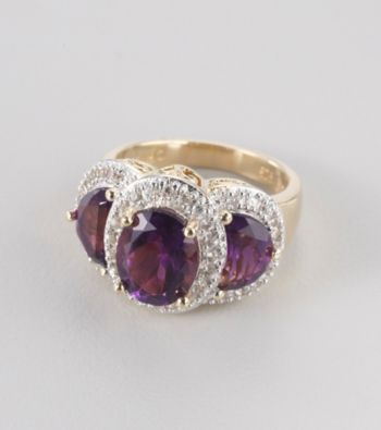 Genuine African Amethyst Rhodium Plated Brass Ring