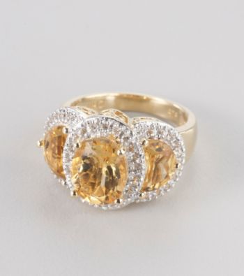 Genuine Citrine Rhodium Plated Brass Ring