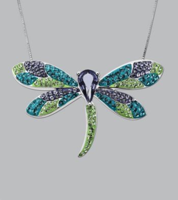Impressions® Sterling Silver Swarovski® Elements Pendant Necklace - Green Dragonfly