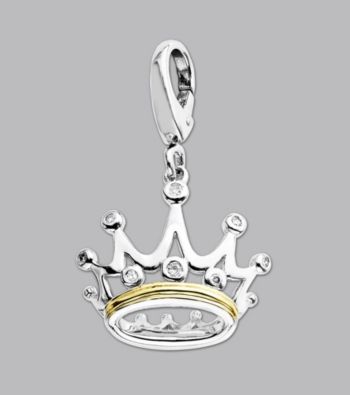 14K Yellow Gold Sterling Silver .046 ct.tw. Diamond Accent Crown Charm