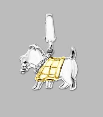 14k Yellow Gold Sterling Silver .01 ct. tw. Diamond Accent Scottie Dog Charm