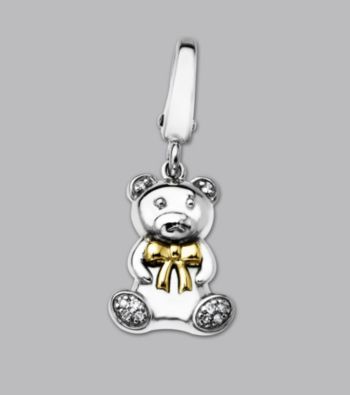 14k Yellow Gold Sterling Silver .04 ct. tw. Diamond Accent Teddy Bear Charm