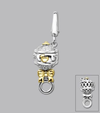 14k Yellow Gold Sterling Silver .10 ct.tw. Diamond Accent Baby Rattle Charm