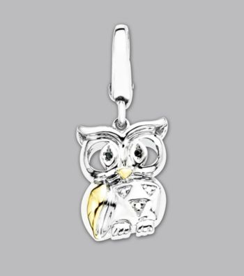 14k Yellow Gold Sterling Silver .019 ct. tw. Owl Charm