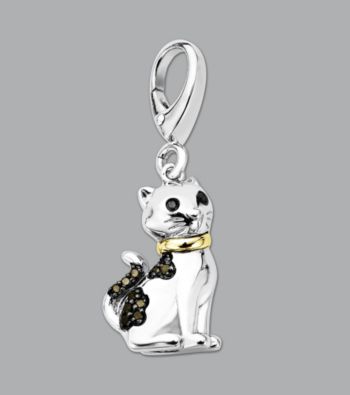 14k Yellow Gold Sterling Silver .06 ct. tw. Diamond Accent Cat Charm